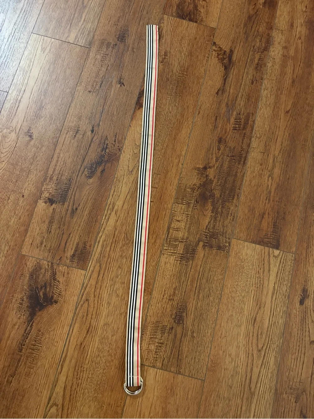 Striped Canvas D Ring Belt Tan Black White Red Adjustable 40 Inch